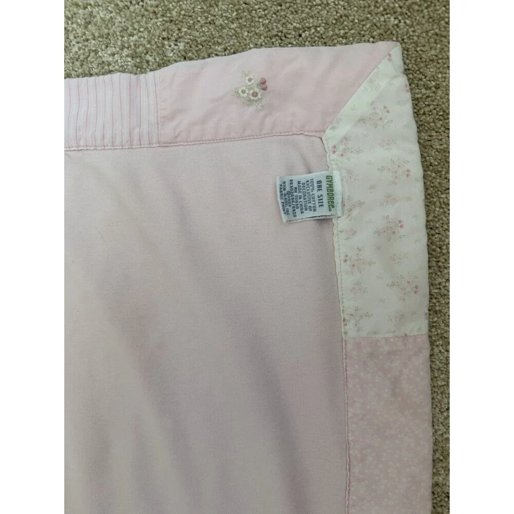 Vintage 2002 Gymboree Baby Girl Blanket Pink White Patchwork Embroidered Blocks